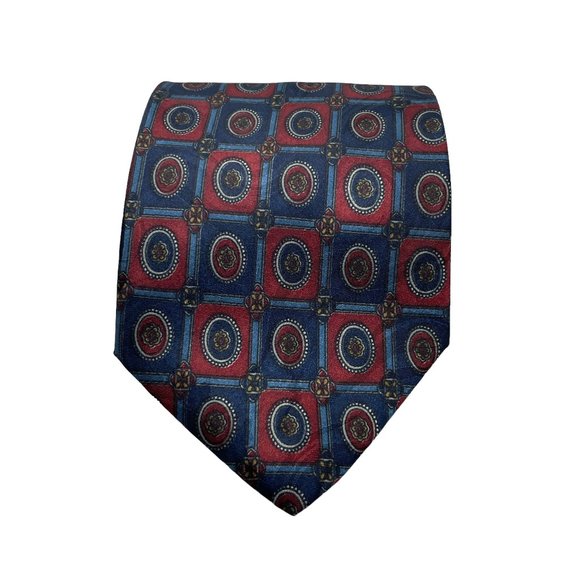 David Taylor Men's Red Blue Geometric Classic Polyester Necktie - Picture 1 of 5